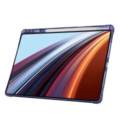 Honor Pad GT Pro 12.3 inç 2024 uyumlu Kılıf Kalem Bölmeli Tri Folding Standlı Arkası Silikon Kapak Lacivert