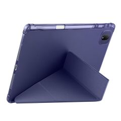 Honor Pad GT Pro 12.3 inç 2024 uyumlu Kılıf Kalem Bölmeli Tri Folding Standlı Arkası Silikon Kapak Lacivert