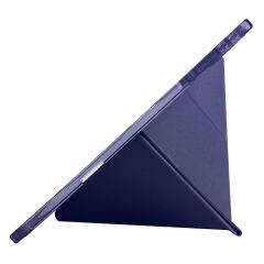 Honor Pad GT Pro 12.3 inç 2024 uyumlu Kılıf Kalem Bölmeli Tri Folding Standlı Arkası Silikon Kapak Lacivert