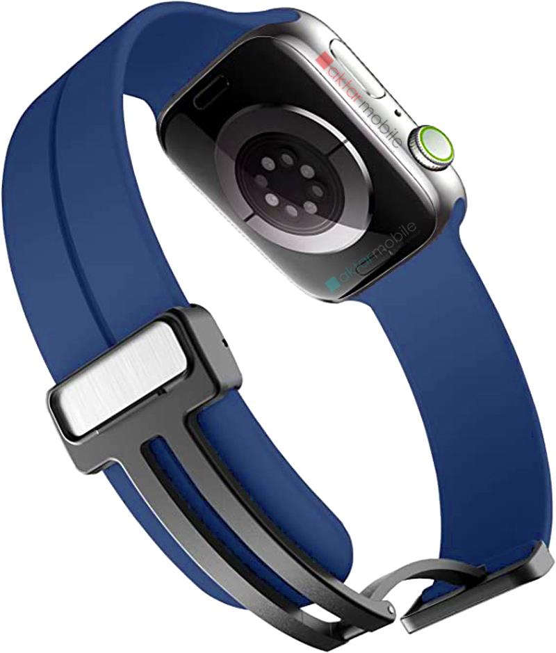 Apple Watch 6 SE 5 4 3 2 1 - 44 / 42 mm uyumlu Silikon Kordon Magnetik D Tokalı Spor Tarzı Kayış Saks Mavi