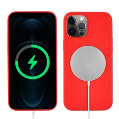 iPhone 13 Pro Kılıf MagSafe Özellikli İçi Kadife Silikon Kapak Kırmızı