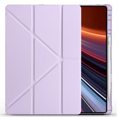 Honor Pad GT Pro 12.3 inç 2024 uyumlu Kılıf Kalem Bölmeli Tri Folding Standlı Arkası Silikon Kapak Lila