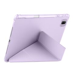 Honor Pad GT Pro 12.3 inç 2024 uyumlu Kılıf Kalem Bölmeli Tri Folding Standlı Arkası Silikon Kapak Lila