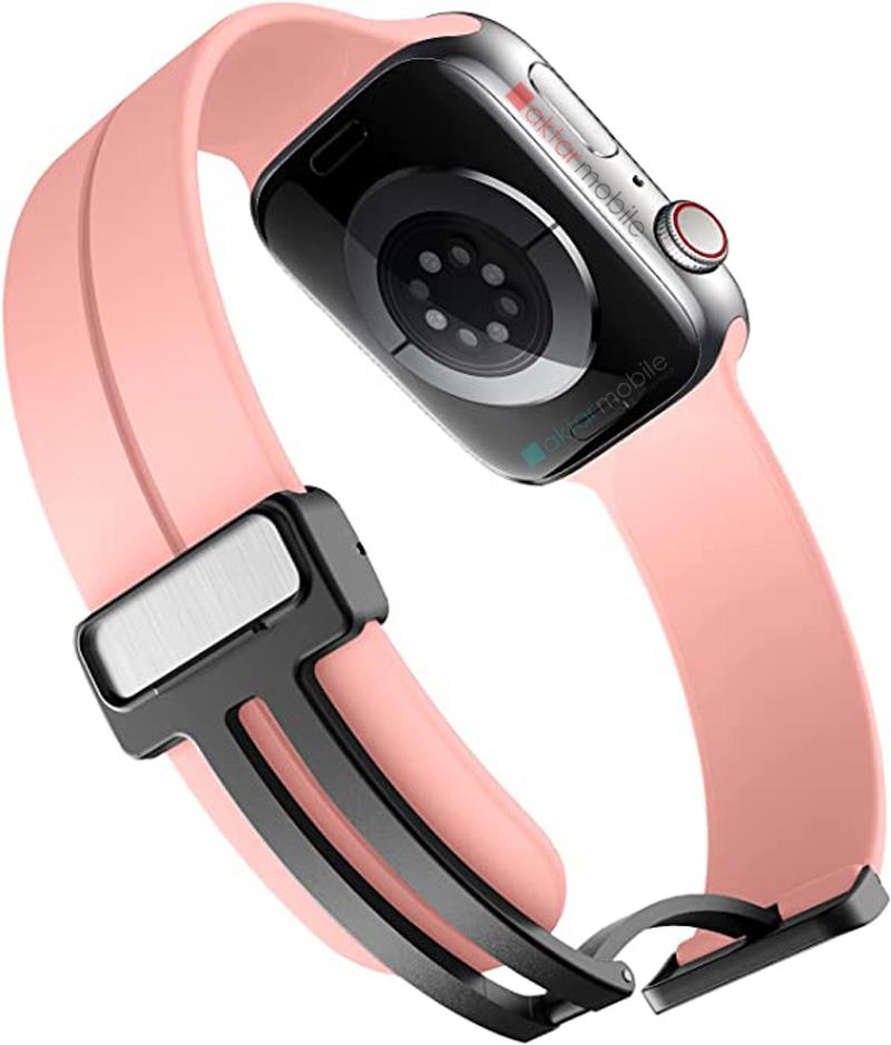 Apple Watch 6 SE 5 4 3 2 1 - 44 / 42 mm uyumlu Silikon Kordon Magnetik D Tokalı Spor Tarzı Kayış Rose Pembe