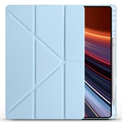 Honor Pad GT Pro 12.3 inç 2024 uyumlu Kılıf Kalem Bölmeli Tri Folding Standlı Arkası Silikon Kapak Mavi