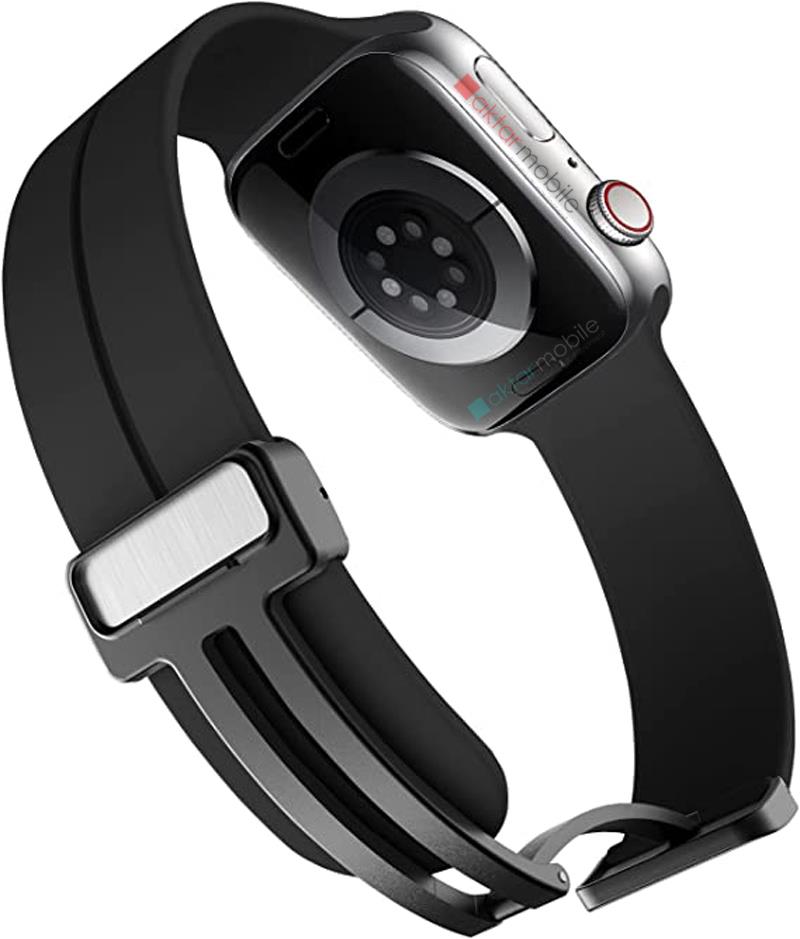 Apple Watch 6 SE 5 4 3 2 1 - 44 / 42 mm uyumlu Silikon Kordon Magnetik D Tokalı Spor Tarzı Kayış Siyah