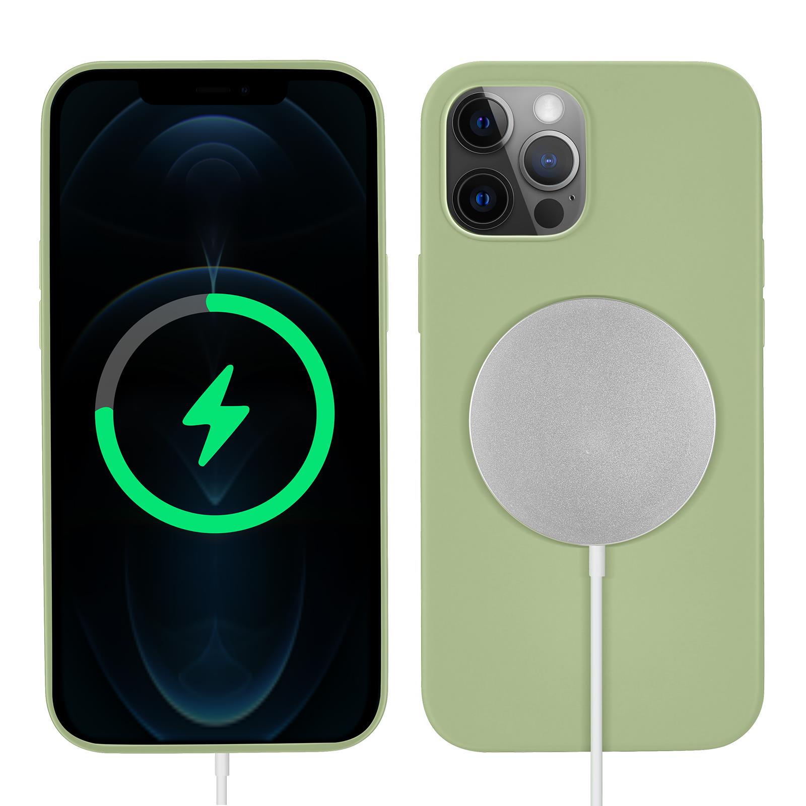iPhone 13 Pro Kılıf MagSafe Özellikli İçi Kadife Silikon Kapak Açık Yeşil