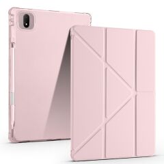 Honor Pad GT Pro 12.3 inç 2024 uyumlu Kılıf Kalem Bölmeli Tri Folding Standlı Arkası Silikon Kapak Rose Gold