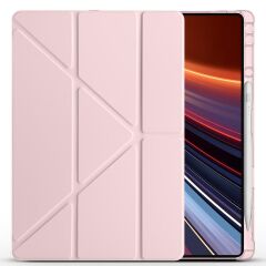 Honor Pad GT Pro 12.3 inç 2024 uyumlu Kılıf Kalem Bölmeli Tri Folding Standlı Arkası Silikon Kapak Rose Gold