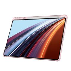 Honor Pad GT Pro 12.3 inç 2024 uyumlu Kılıf Kalem Bölmeli Tri Folding Standlı Arkası Silikon Kapak Rose Gold