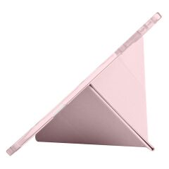 Honor Pad GT Pro 12.3 inç 2024 uyumlu Kılıf Kalem Bölmeli Tri Folding Standlı Arkası Silikon Kapak Rose Gold