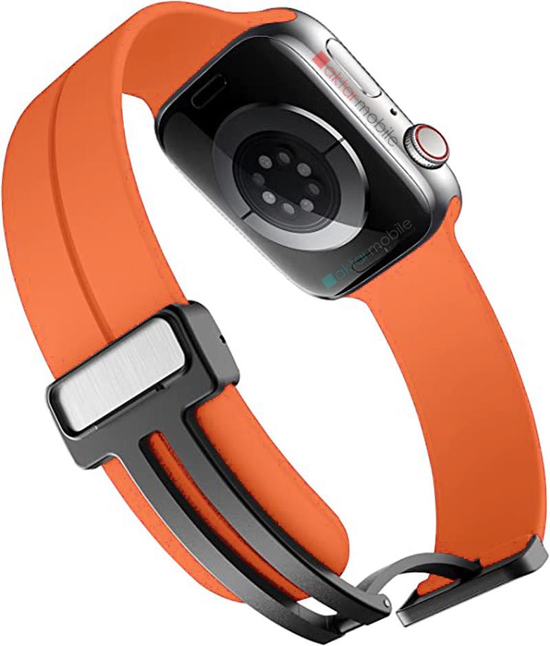 Apple Watch 6 SE 5 4 3 2 1 - 44 / 42 mm uyumlu Silikon Kordon Magnetik D Tokalı Spor Tarzı Kayış Turuncu