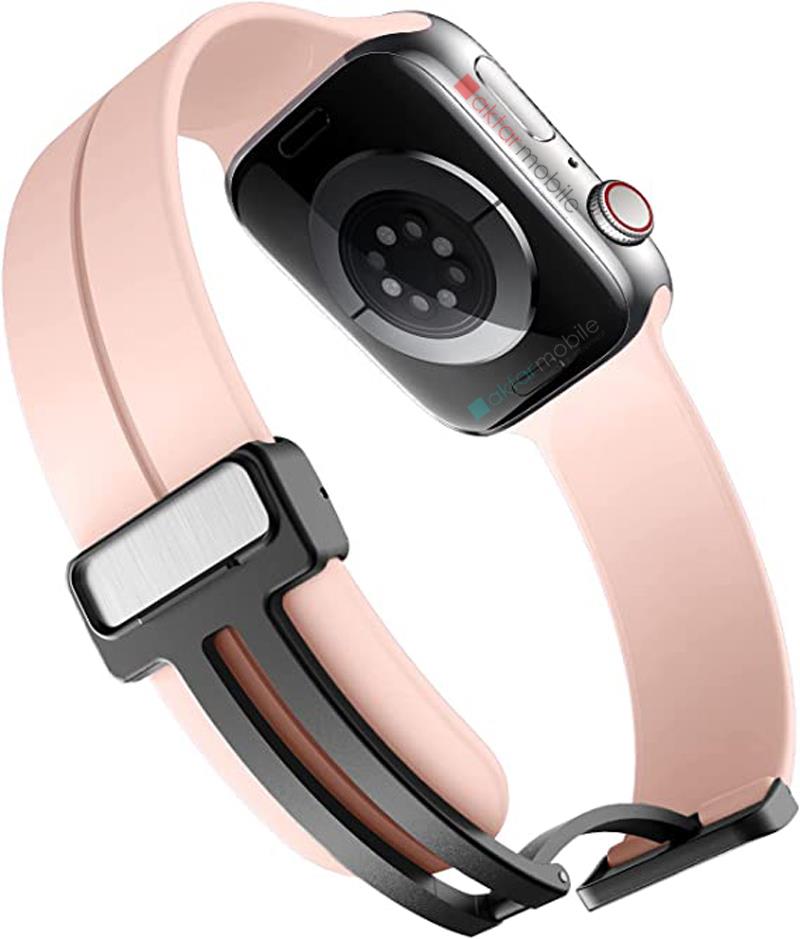 Apple Watch 6 SE 5 4 3 2 1 - 44 / 42 mm uyumlu Silikon Kordon Magnetik D Tokalı Spor Tarzı Kayış Pudra