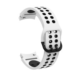 Samsung Galaxy Watch FE 40 mm Delikli Silikon Kordon Tam Uyumlu Pim Tasarımı Renkli Spor Kayış Beyaz - Siyah
