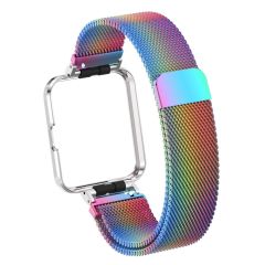 Redmi Watch 2 Lite uyumlu Mıknatıslı Hasır Metal Kordon & Kasa Koruma 2 in 1 Tel Örgü Kayış