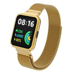 Redmi Watch 2 Lite uyumlu Mıknatıslı Hasır Metal Kordon & Kasa Koruma 2 in 1 Tel Örgü Kayış