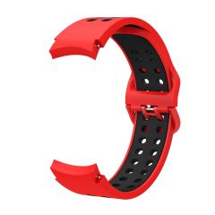 Samsung Galaxy Watch FE 40 mm Delikli Silikon Kordon Tam Uyumlu Pim Tasarımı Renkli Spor Kayış Kırmızı - Siyah