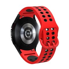 Samsung Galaxy Watch FE 40 mm Delikli Silikon Kordon Tam Uyumlu Pim Tasarımı Renkli Spor Kayış Kırmızı - Siyah