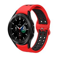 Samsung Galaxy Watch FE 40 mm Delikli Silikon Kordon Tam Uyumlu Pim Tasarımı Renkli Spor Kayış Kırmızı - Siyah