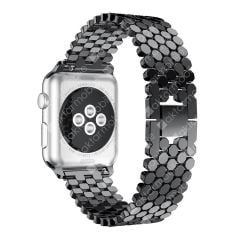 Apple Watch 7 6 SE 5 4 3 2 1 - 38 / 40 / 41 mm uyumlu Metal Kordon Hegzagonal Tasarım Premium Kayış Siyah