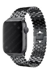 Apple Watch 7 6 SE 5 4 3 2 1 - 38 / 40 / 41 mm uyumlu Metal Kordon Hegzagonal Tasarım Premium Kayış Siyah