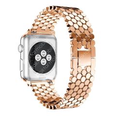 Apple Watch 7 6 SE 5 4 3 2 1 - 38 / 40 / 41 mm uyumlu Metal Kordon Hegzagonal Tasarım Premium Kayış Rose Gold