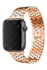 Apple Watch 7 6 SE 5 4 3 2 1 - 38 / 40 / 41 mm uyumlu Metal Kordon Hegzagonal Tasarım Premium Kayış Rose Gold