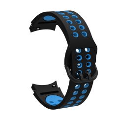 Samsung Galaxy Watch FE 40 mm Delikli Silikon Kordon Tam Uyumlu Pim Tasarımı Renkli Spor Kayış Siyah - Mavi