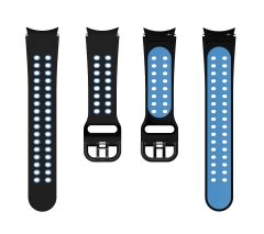 Samsung Galaxy Watch FE 40 mm Delikli Silikon Kordon Tam Uyumlu Pim Tasarımı Renkli Spor Kayış Siyah - Mavi