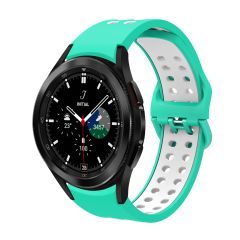 Samsung Galaxy Watch FE 40 mm Delikli Silikon Kordon Tam Uyumlu Pim Tasarımı Renkli Spor Kayış Turkuaz - Beyaz