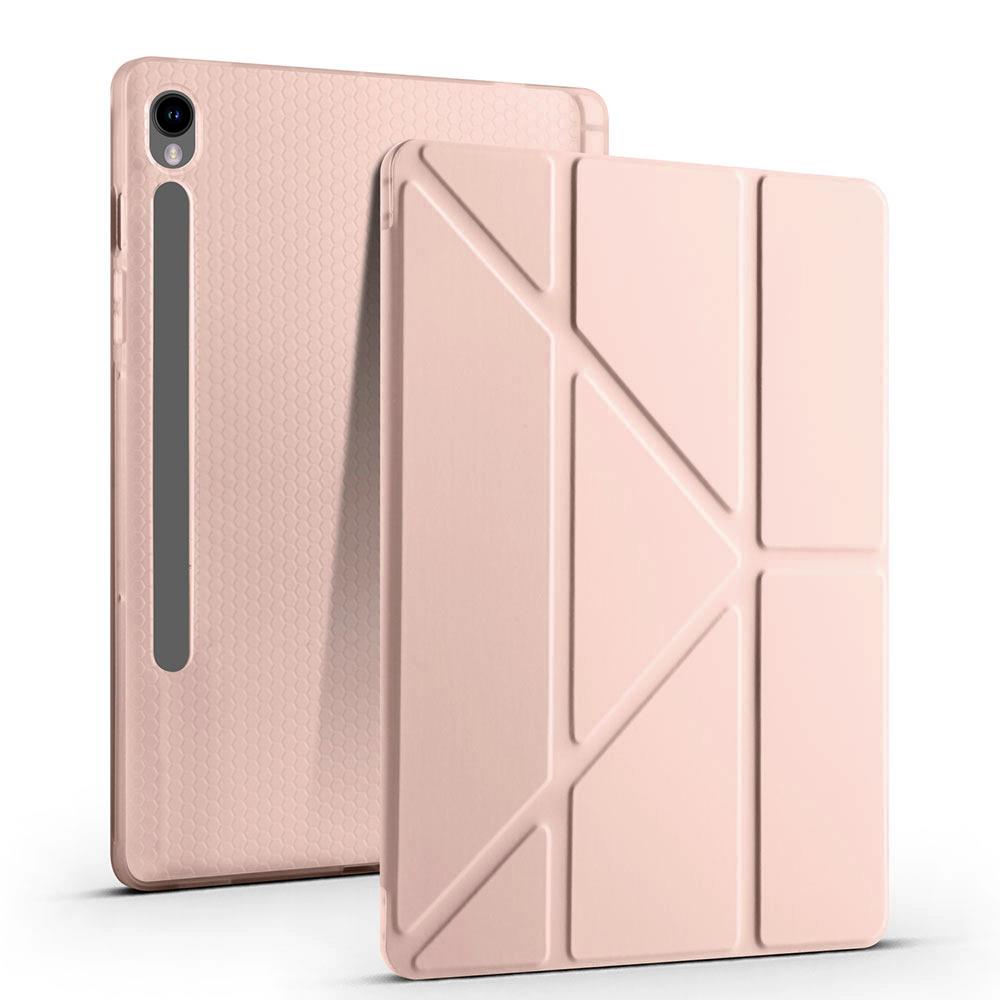 Galaxy Tab S9 FE 10.9'' SM-X510 Uyumlu Kılıf Kalem Bölmeli Standlı Uyku Modlu Kapaklı Tablet Kılıfı Rose Gold