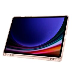 Galaxy Tab S9 FE 10.9'' SM-X510 Uyumlu Kılıf Kalem Bölmeli Standlı Uyku Modlu Kapaklı Tablet Kılıfı Rose Gold