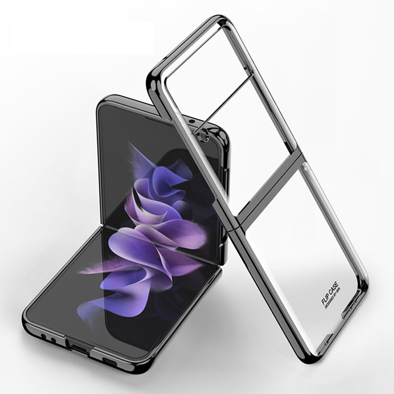 Samsung Galaxy Z Flip 3 Kılıf Premium Kapak Tam Uyumlu 2 Parça Metalik Renk Ultra İnce Electroplate Siyah