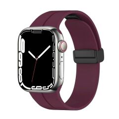 Apple Watch 7 8 45 mm uyumlu Silikon Kordon Magnetik D Tokalı Spor Kayış Mıknatıslı Toka Mor