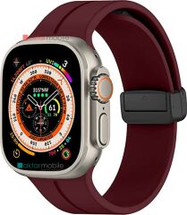 Apple Watch 7 8 45 mm uyumlu Silikon Kordon Magnetik D Tokalı Spor Kayış Mıknatıslı Toka Mor