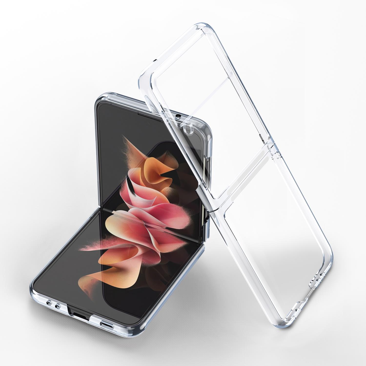 Samsung Galaxy Z Flip 3 Kılıf Premium Kapak Tam Uyumlu 2 Parça Metalik Renk Ultra İnce Electroplate Şeffaf