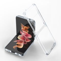 Samsung Galaxy Z Flip 3 Kılıf Premium Kapak Tam Uyumlu 2 Parça Metalik Renk Ultra İnce Electroplate Şeffaf