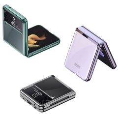 Samsung Galaxy Z Flip 3 Kılıf Premium Kapak Tam Uyumlu 2 Parça Metalik Renk Ultra İnce Electroplate Şeffaf