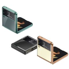 Samsung Galaxy Z Flip 3 Kılıf Premium Kapak Tam Uyumlu 2 Parça Metalik Renk Ultra İnce Electroplate Şeffaf