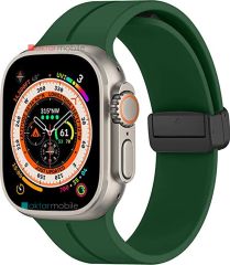 Apple Watch 7 8 45 mm uyumlu Silikon Kordon Magnetik D Tokalı Spor Kayış Mıknatıslı Toka Koyu Yeşil