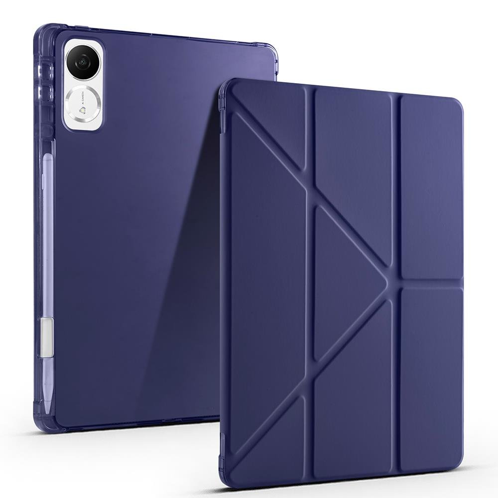 Honor Pad V9 11.5 inç 2024 uyumlu Kılıf Kalem Bölmeli Tri Folding Standlı Arkası Silikon Kapak Lacivert