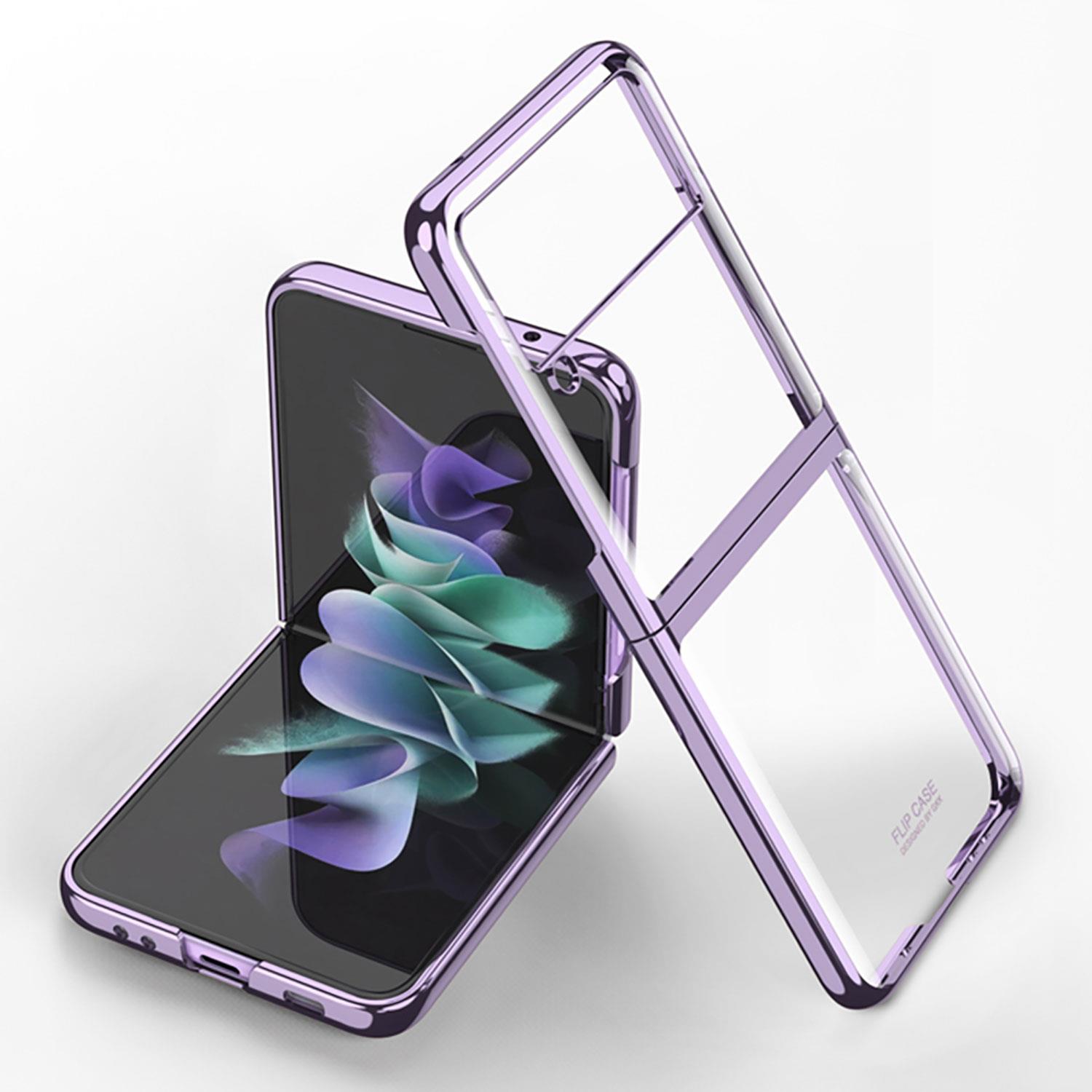 Samsung Galaxy Z Flip 3 Kılıf Premium Kapak Tam Uyumlu 2 Parça Metalik Renk Ultra İnce Electroplate Mor