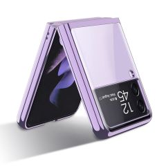 Samsung Galaxy Z Flip 3 Kılıf Premium Kapak Tam Uyumlu 2 Parça Metalik Renk Ultra İnce Electroplate Mor