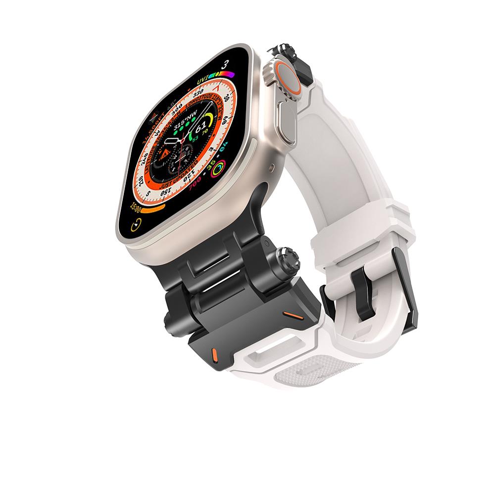 Apple Watch Ultra / Ultra 2 49 mm uyumlu Metal Aksamlı Silikon Kordon Premium Kayış Siyah - Starlight