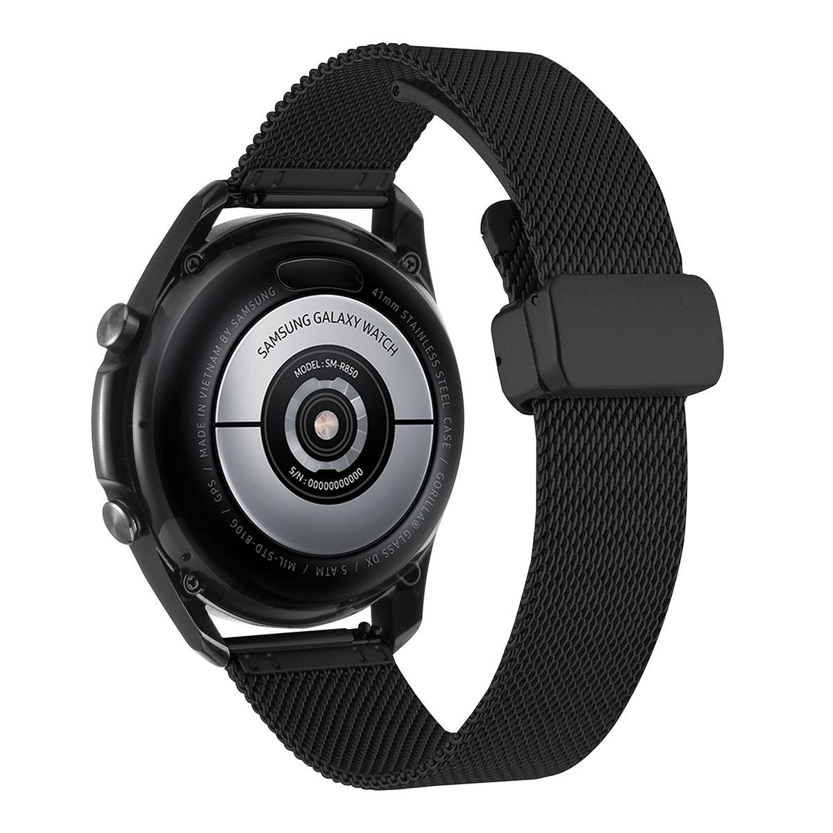 Samsung Gear S3 Uyumlu Hasır Metal Kordon Magnetik D Tokalı Tel Örgü Kayış Mıknatıslı Siyah