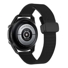 Samsung Gear S3 Uyumlu Hasır Metal Kordon Magnetik D Tokalı Tel Örgü Kayış Mıknatıslı Siyah