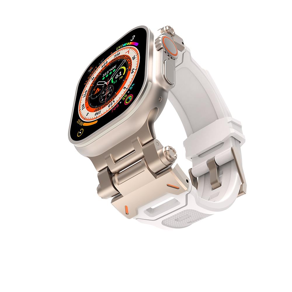 Apple Watch Ultra / Ultra 2 49 mm uyumlu Metal Aksamlı Silikon Kordon Premium Kayış Starlight