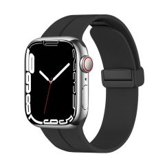 Apple Watch 7 8 45 mm uyumlu Silikon Kordon Magnetik D Tokalı Spor Kayış Mıknatıslı Toka Siyah