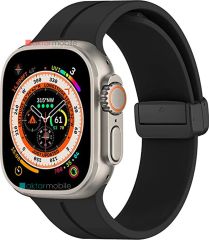 Apple Watch 7 8 45 mm uyumlu Silikon Kordon Magnetik D Tokalı Spor Kayış Mıknatıslı Toka Siyah