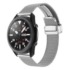 Samsung Gear S3 Uyumlu Hasır Metal Kordon Magnetik D Tokalı Tel Örgü Kayış Mıknatıslı Gümüş